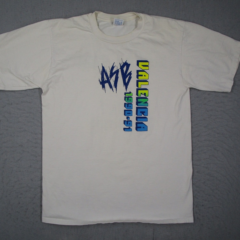 Vintage 90s Jerzees Valencia VHS Leadership T-Shirt Mens Large White Made in USA